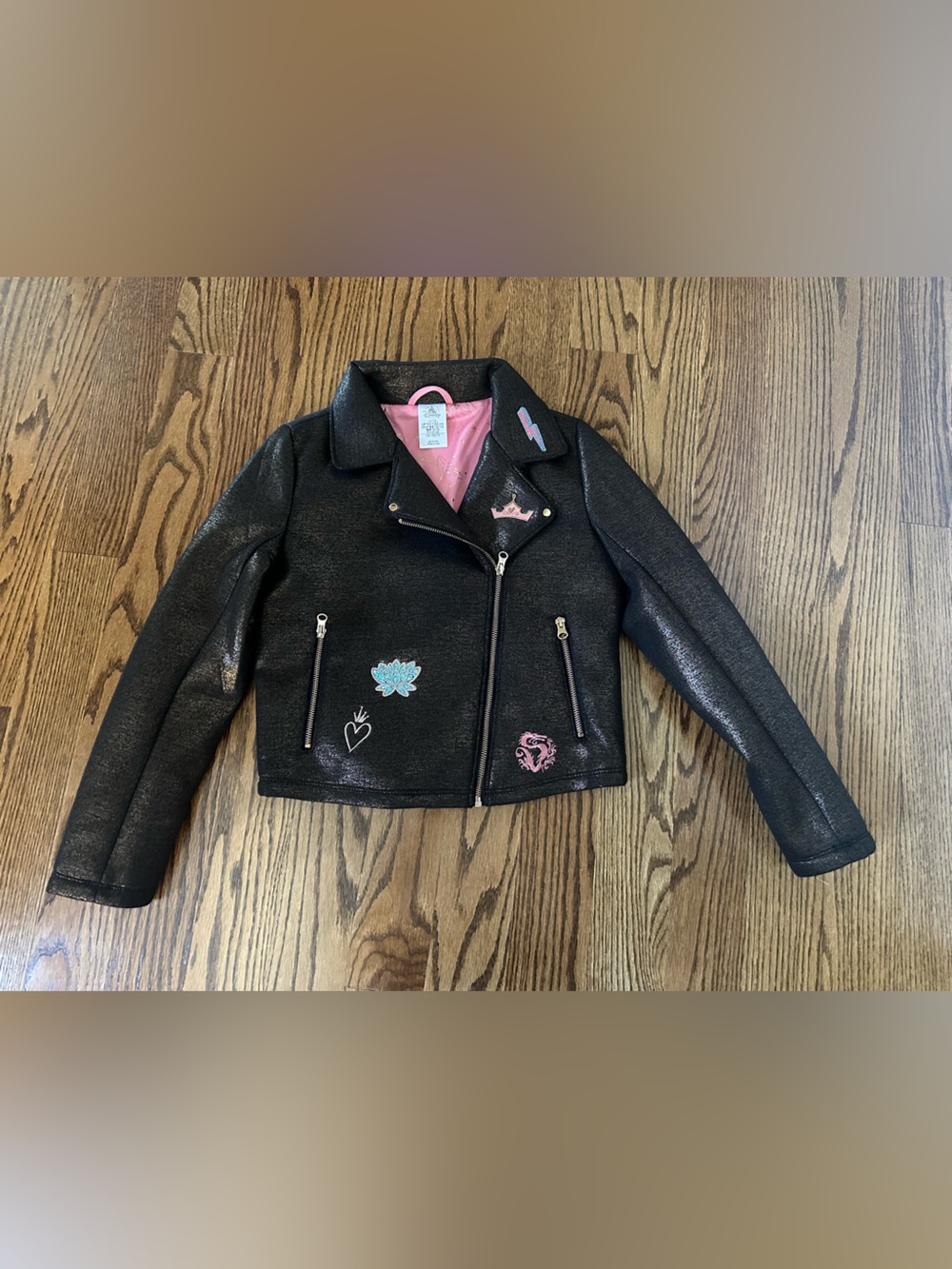 Disney Black Jacket with Pink Lining and Gold Accents, Sz 11-12